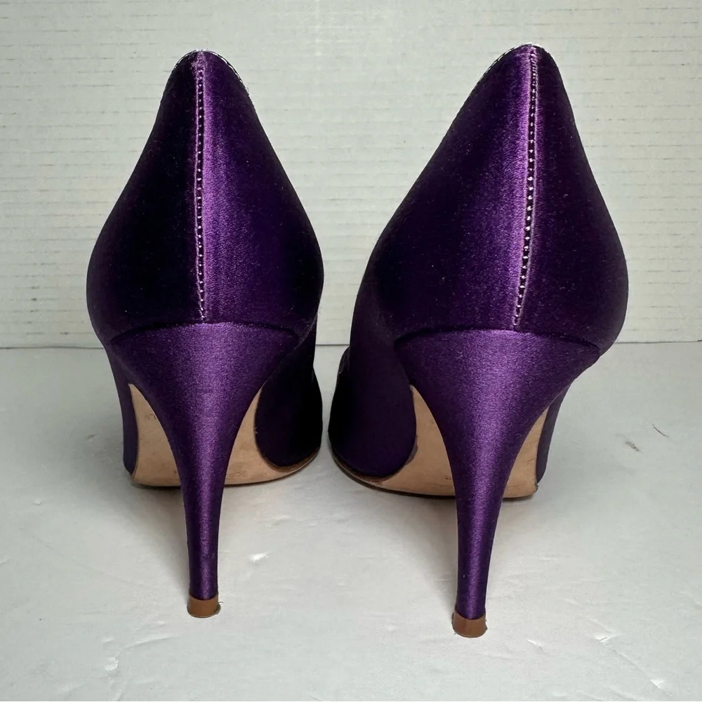 Kate Spade Women’s Purple Satin Peep Toe High Heels with Bow Accent- Size 6.5